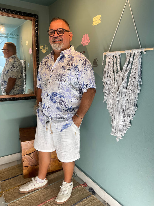 White Hot Tropics White Nighthawk Button Up