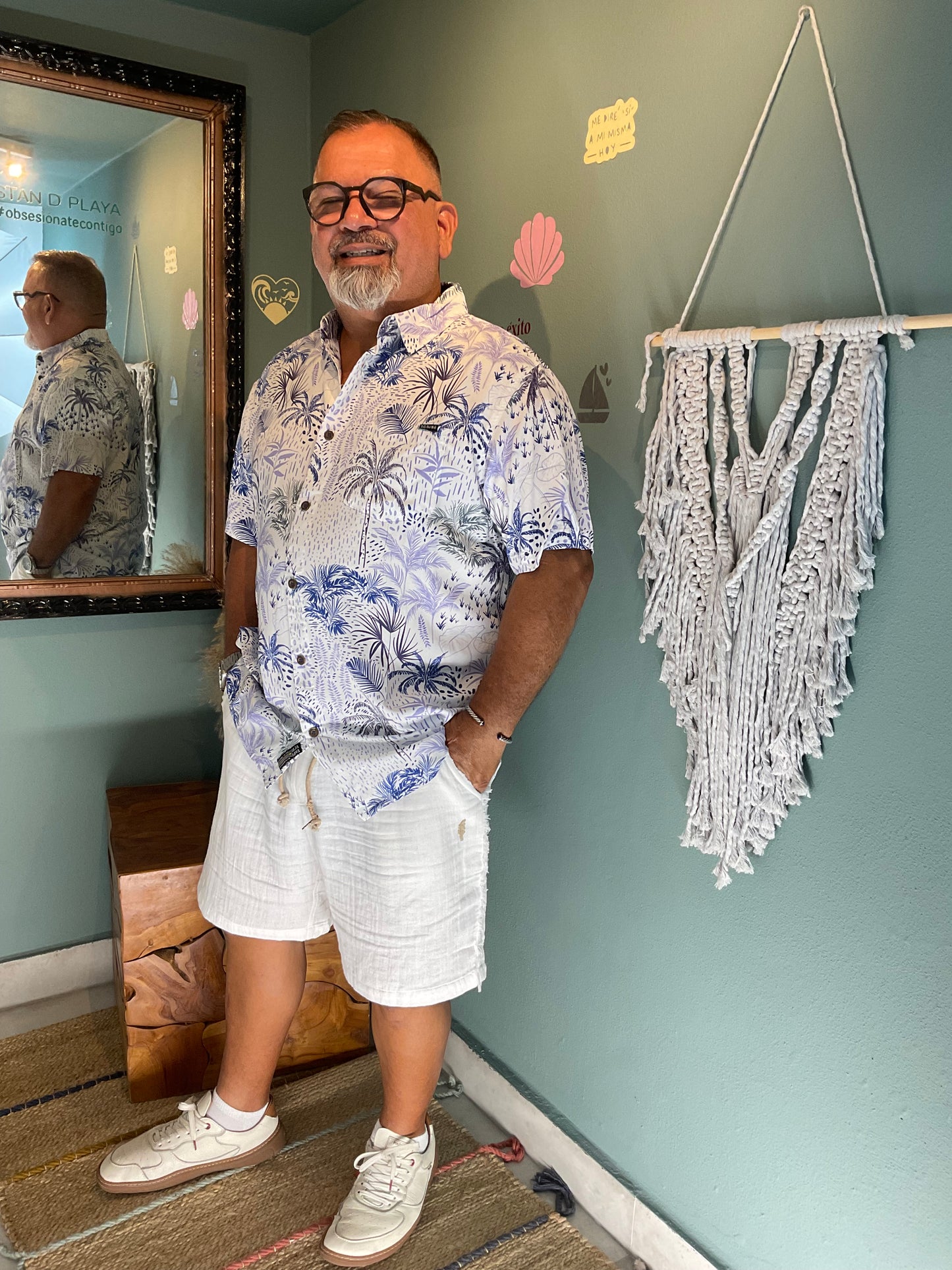 White Hot Tropics White Nighthawk Button Up
