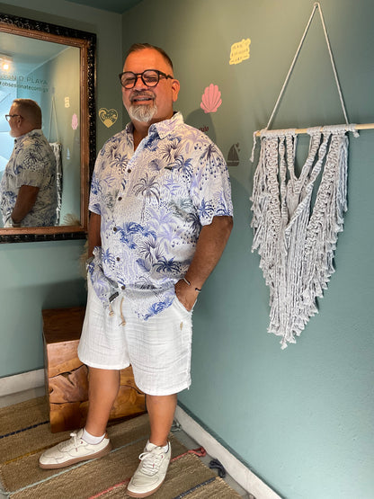 White Hot Tropics White Nighthawk Button Up